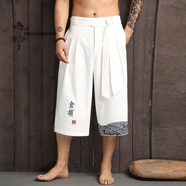 Japanese Kimono Traditional Pants Men Asian Clothing Bath Pant Casual Loose Male Japan Style Yukata Trousers Linen Cropped Pants 2