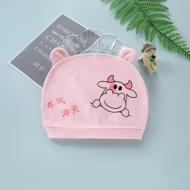 Four Seasons Kids Newborn Baby Hats 100% Cotton Cap 40 Color Cartoon Cute Printed Hat Suitable for 0-12 Months Baby Accessories Bullish pink