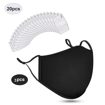 

3pcs Face Cover + 20pcs Replacement Filters Cotton Mouth-Mask PM2.5 Activated Carbon Covers Washable and Reusable Lot Dropship