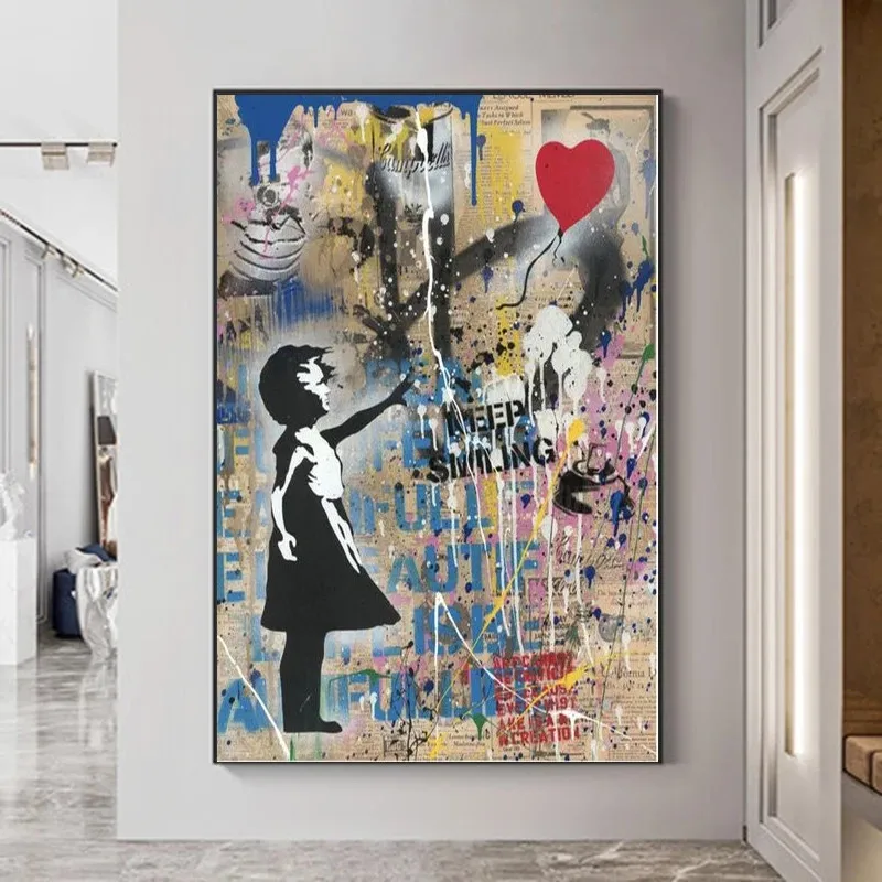 Classical Banksy Graffiti Art Street Canvas Figure Painting Girl With Red Balloon Posters and Prints Wall Picture Decor Cuadros | Дом и сад