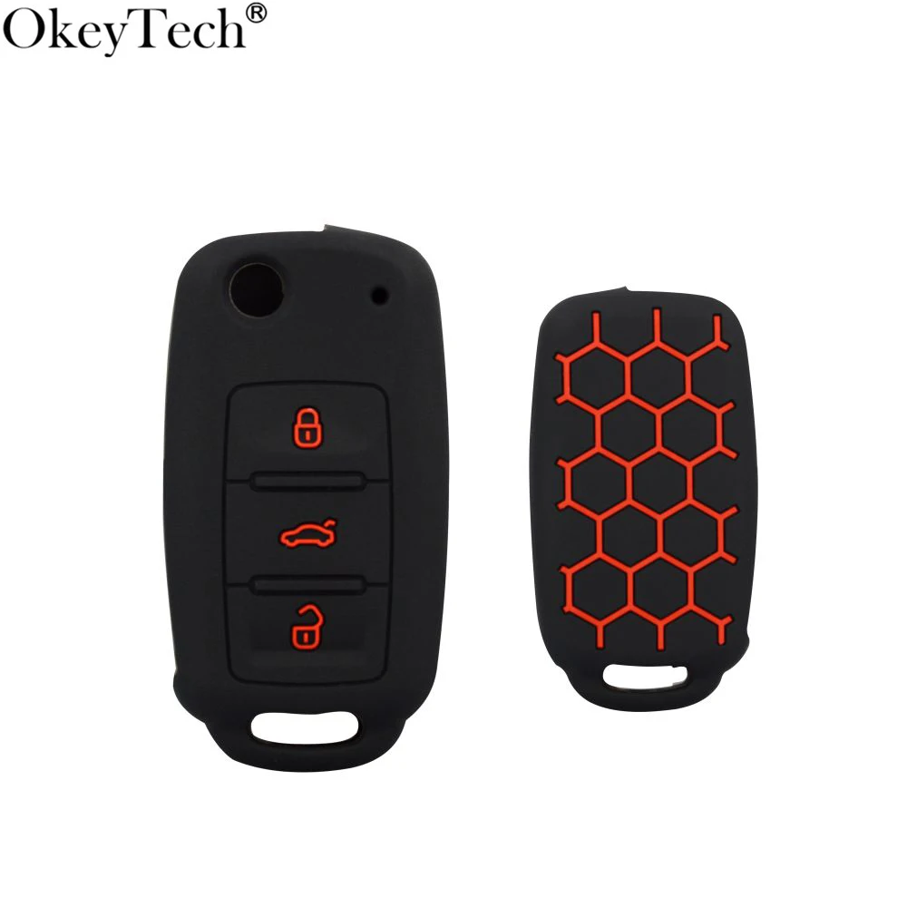 

OkeyTech Silicone Car Key Cover Case for V W Golf for Skoda Yeti Superb Rapid Octavia for SEAT Leon Ibiza 3 Buttons Remote Key