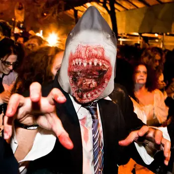 

halloween Party Costume Masquerade Jaws Shark Full Head Mask Animal Cosplay Latex Realistic Breathable Carnival Props