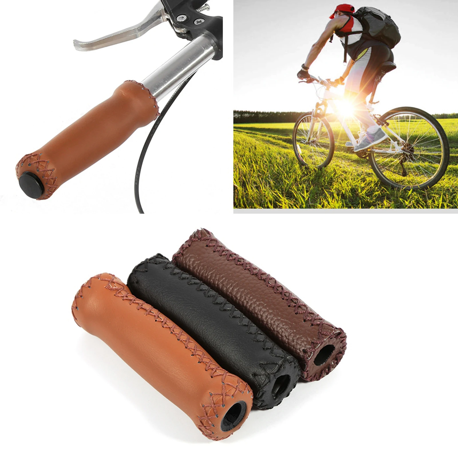1 Pair Leather Vintage Bicycle Handlebar Grips Retro Bike Fixed Gear