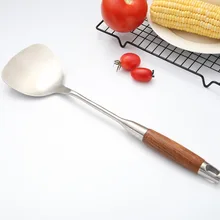 Заводская цена в настоящее время доступна 304 лопаточка из нержавеющей стали твердой древесины Huanghauli деревянные ручки Инструмент для посуды приготовления пищи