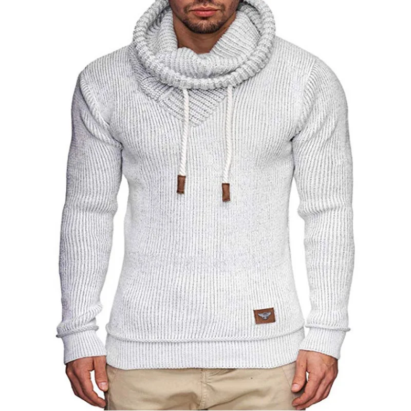 

Men's Jacket Jacquard Long-sleeved Knit Sweater Pile Collar Warm Fashion Solid All-match Big Size Chic Sweater for Men