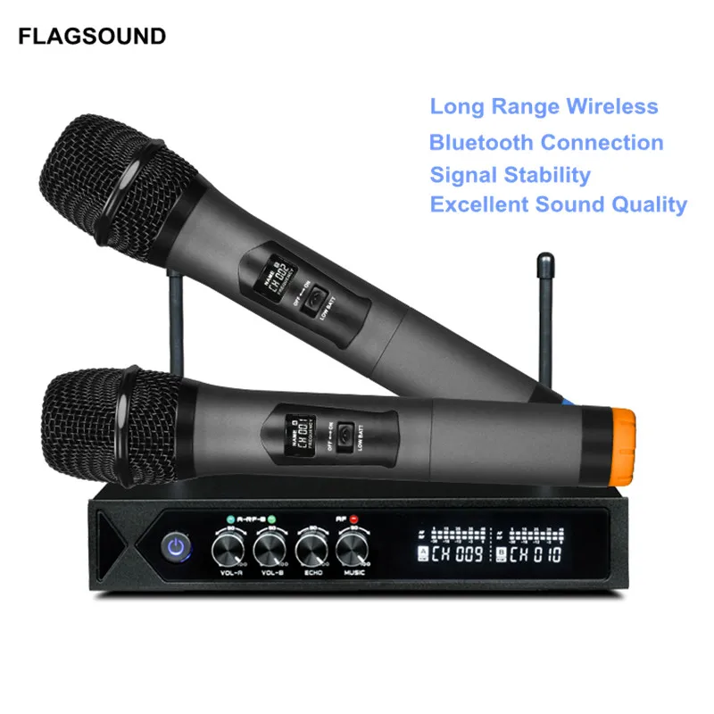 Sistema de Microfone sem Fio Mikrofon para Computador Microfone sem Fio Karaoke Dupla Handheld Alto-falante Estúdio Festa Microphon Uhf bt - Image 6