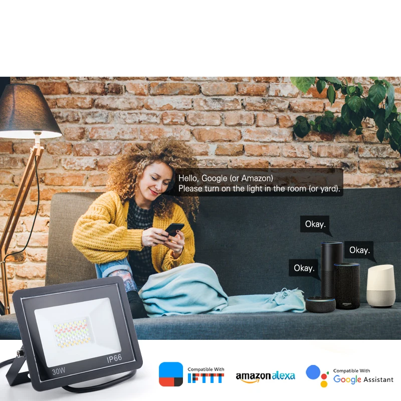 LED Flood Light,LED Spotlight,30W 50W 100W Spotlight IP66 Smart Floodlights Led Garden Stage WiFi Smart APP RGB Color Warm Cool light Work Alexa Google TUYA