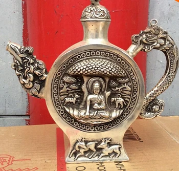 

++++ free shipping Tibet classical Bronze coated silver Dragon buddha statue bottle Pot 24 cm tall