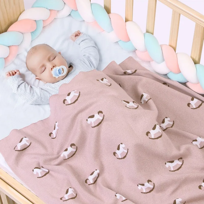 100*80cm Cotton Knitted Toddler Blanket Super Soft Warm Multi Color