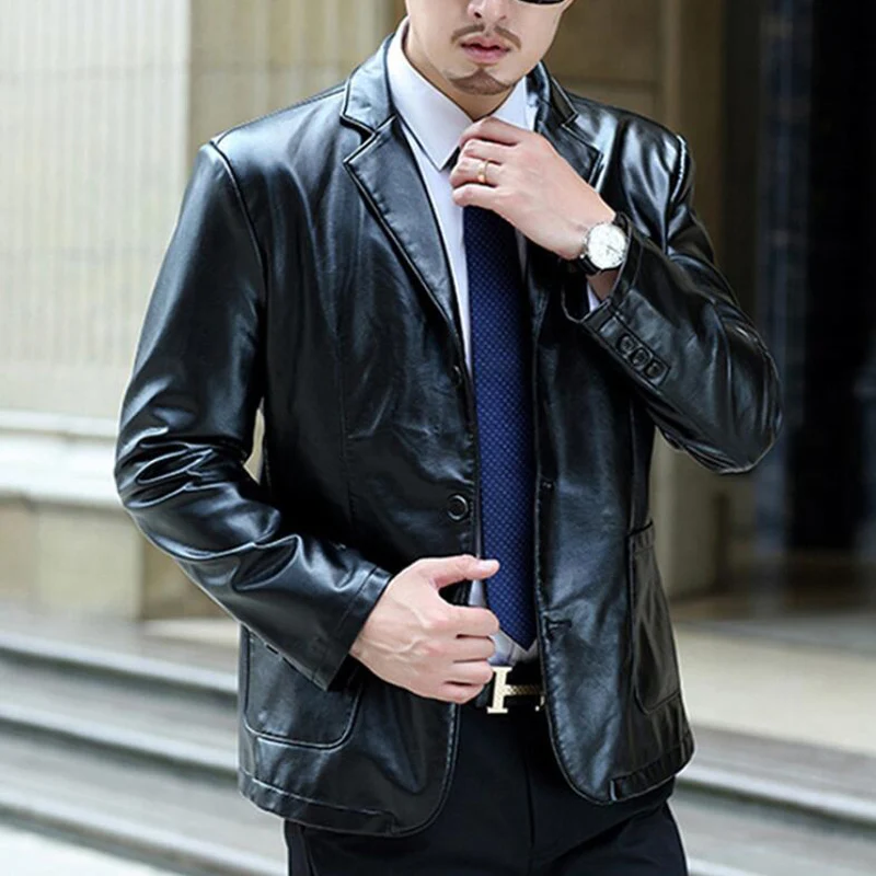Mens Leather Jacket Fashion Coat Casual Large Size M-3XL-7XL Leather Jacket Men Pu Leather Coats Windbreaker Black Blue