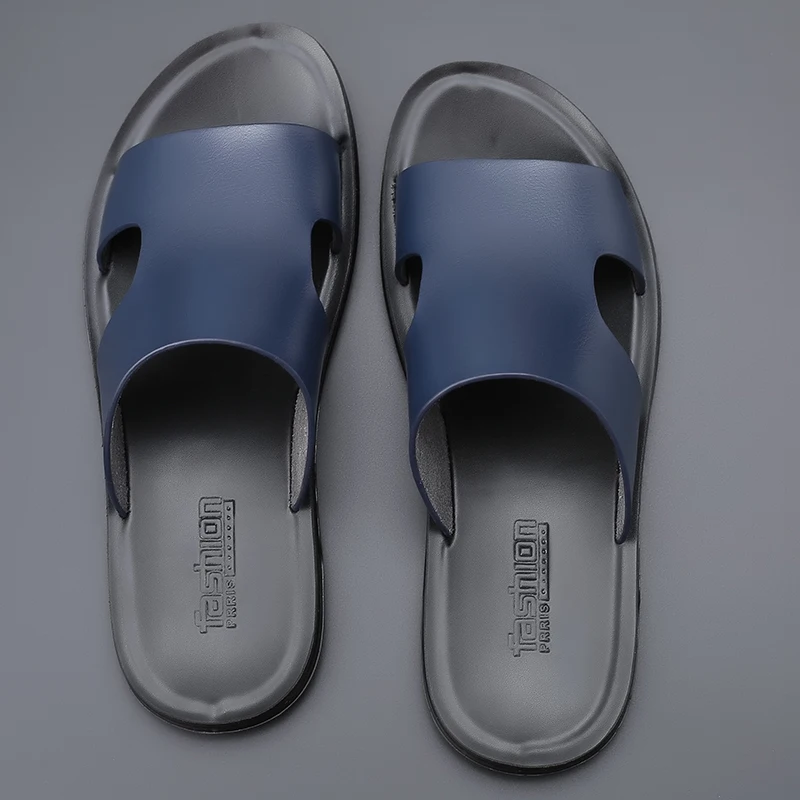 Yomior New Fashion Men Shoes Flats Summer Casual Slides Outside Sandals Beach Work Slippers Soft Leather Flip Flop Shoes