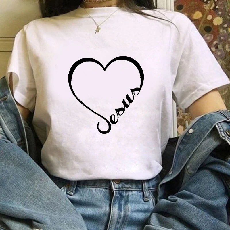 

New hot sale printed kawaii cartoon T-shirt women casual pink heart print short-sleeved shirt women summer T-shirt