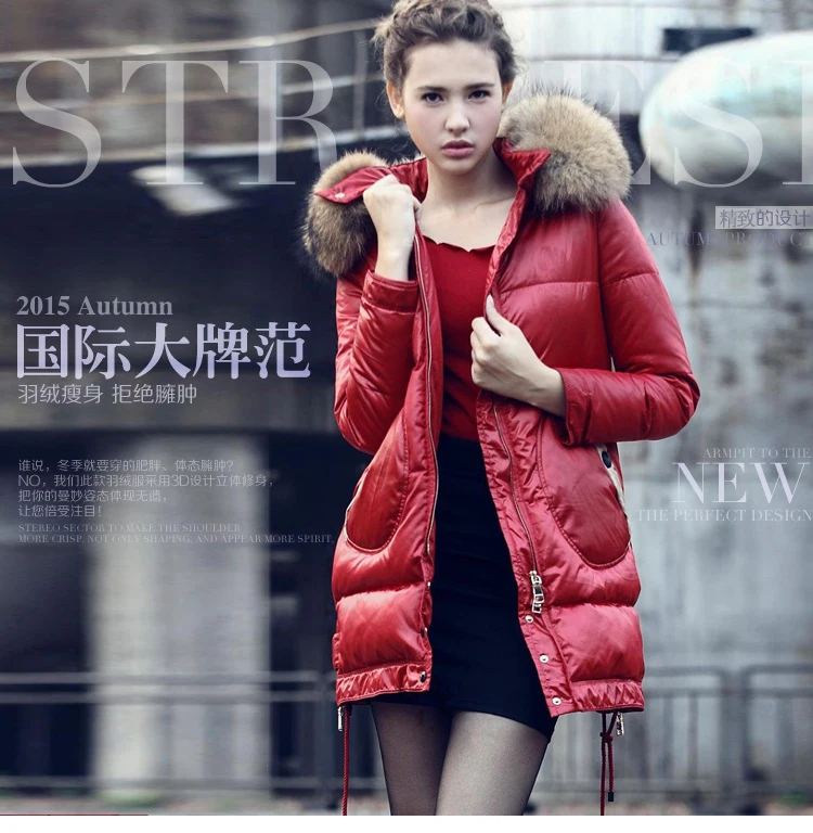 Зимнее толстое теплое пушистое пальто с натуральным мехом 90% пуховое пальто Женская ветрозащитная верхняя одежда до щиколотки теплая верхняя одежда на утином пуху F233