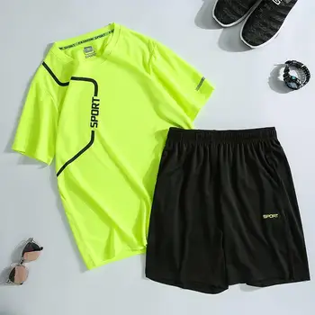 

Summer Suit Men Fashion Men white Sets Suit Quick-drying Short-Sleeved Shorts Tracksuit Men O-Neck Solid Sportswear Two-piece