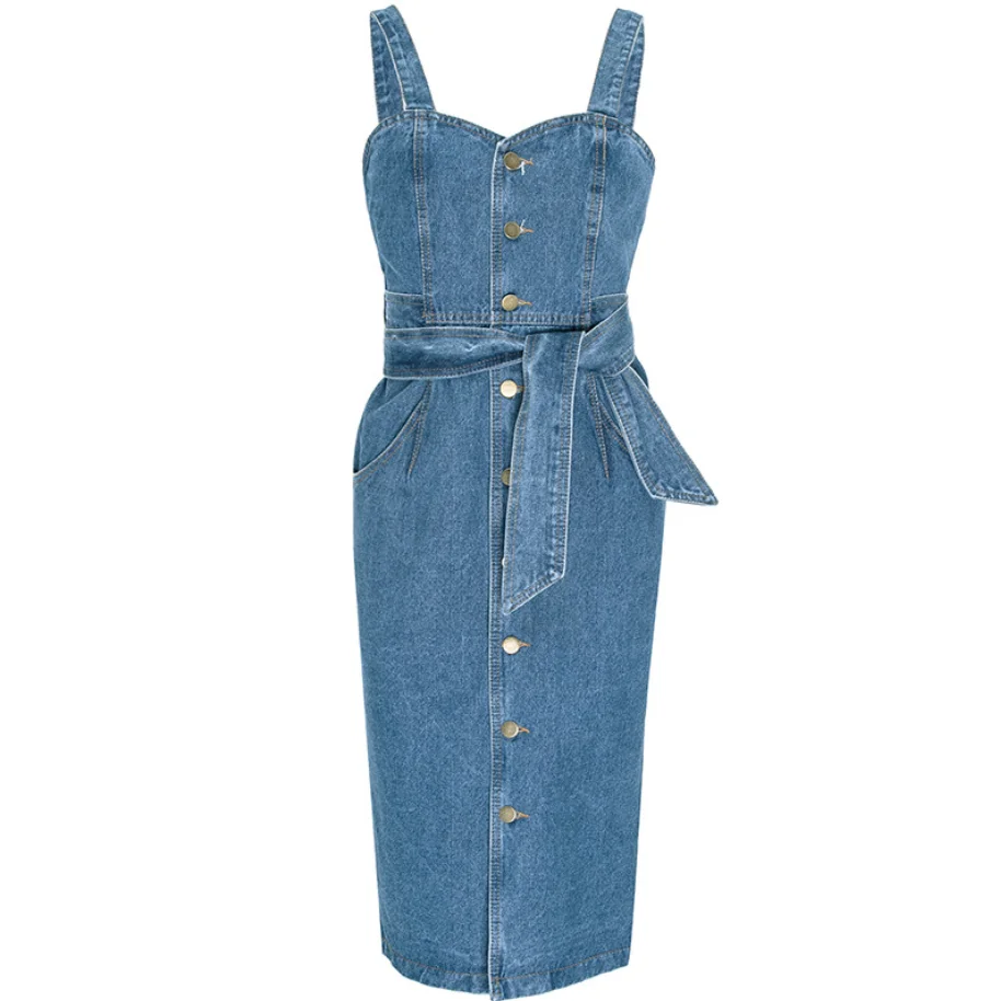 denim dress with bow tie