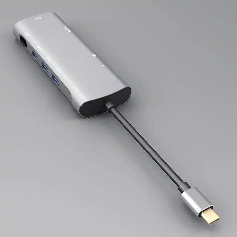 Горячая type-C концентратор портативный тонкий дизайн 10 в 1 type-C концентратор к HDMI VGA USB3.0 TF RJ45 AUX PD удлинитель адаптер док-станции