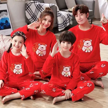 

Family Matching Winter Pajamas Cat Funny Cartoon Flannel Velvet Mother Father Baby Kids Pyjamas Mommy and Me Clothes Twins Sets
