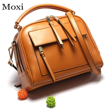 

New Cowskin Leather Handbag Female Solid Color Shoulder Bag High Quality Leather Women Messenger Bag Zipper Daily Bag