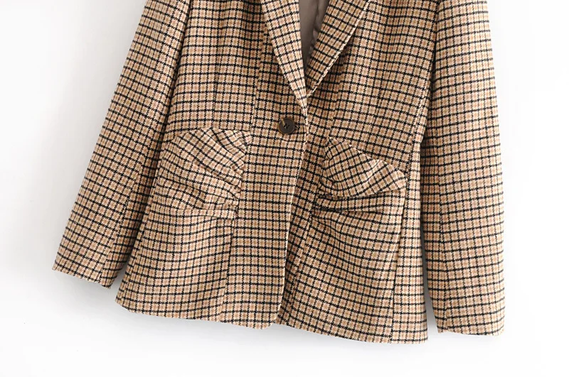 

Western Style WOMEN'S Dress 19 Spring New Style One-Button Pleated Pocket Thousands of Birds Suit Jacket Women's