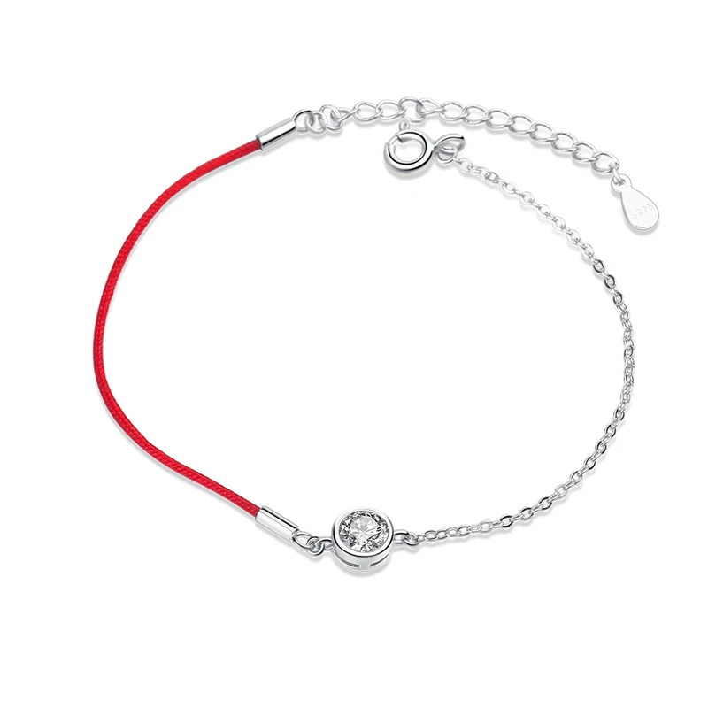 SA SILVERAGE Fine Jewelry Silver Red Charm Bracelets Bangles for Women Chain Link Bracelet 925 Sterling Silver