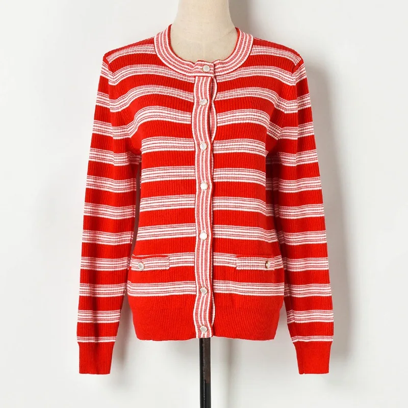 

Designer Runway Women 2019 New Spring Autumn Sweater Striped Coats Cardigan Knitted Single-breasted High Street Outwear