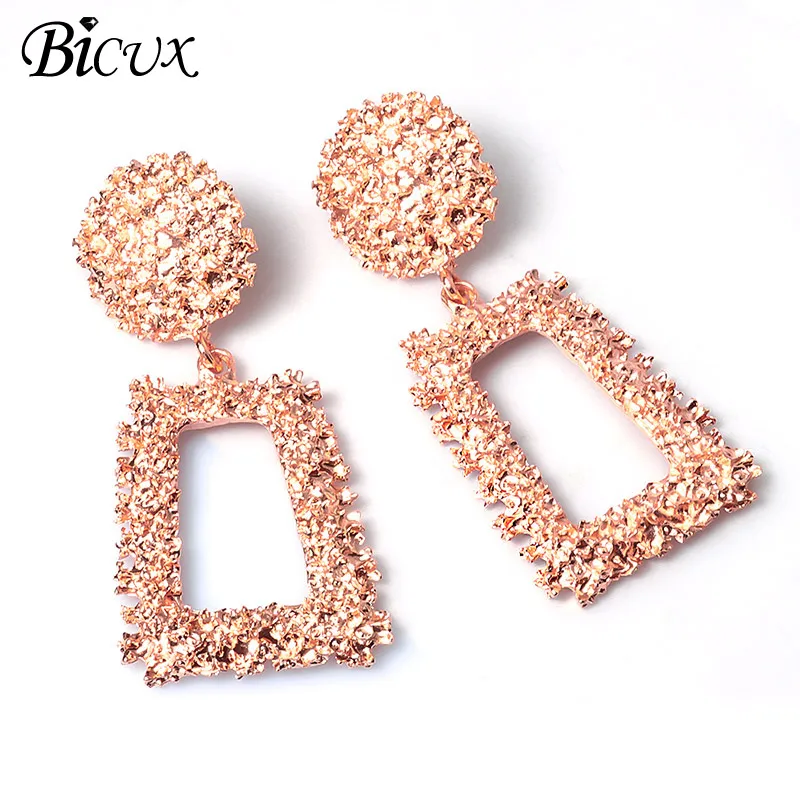 Rose Gold 1 BICUX, модные золотые Висячие серьги для женщин, массивные большие геометрические металлические серьги, Женские Висячие серьги, современные ювелирные изделия - Окраска металла: Rose Gold 1