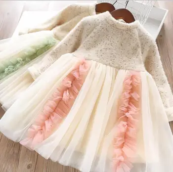 

girls party dress kids winter Thicken baby Christmas dress Patchwork dresses princess clothes