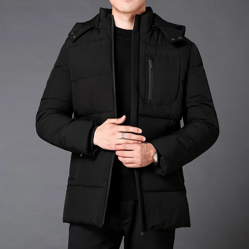 New Men's Winter Down Jacket High Quality Thick Winter Middle-Aged Warm Long Coat Cotton Clothes Men Parkas - Цвет: Черный