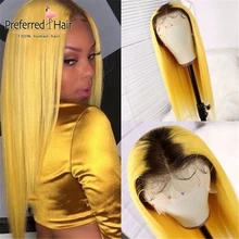 Aliexpress - Preferred Ombre Yellow Full Lace Human Hair Wigs Platinum Straight Lace Front Wig Brazilian Remy Transparent Lace Wigs for Women