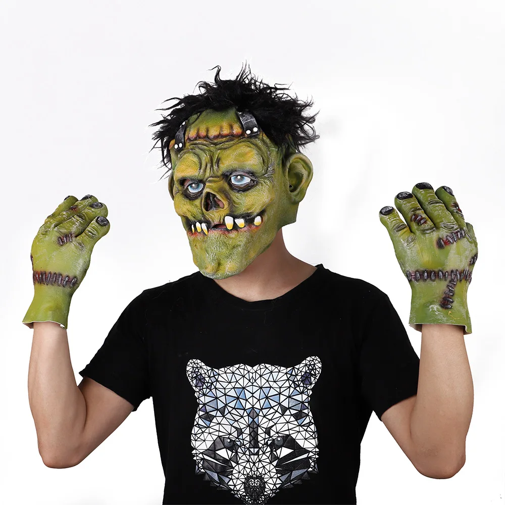 High Quality Green Mask Gloves Halloween Scary Carnival Party Masquerade Fangs Horror Accessories Cosplay Green Lifelike Unisex