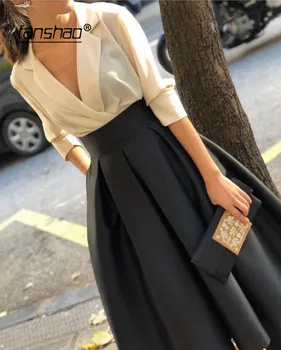 

Simple Muslim Evening Dresses Lapel Collar Pocket Illusion Dubai Saudi Arabic Long Evening Gown Prom Dress