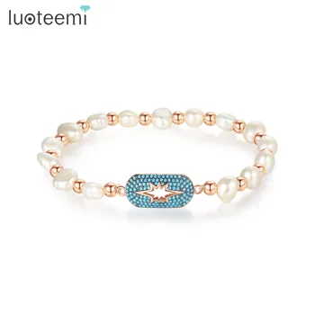 

LUOTEEMI Brand Bracelet for Women Elegant Party Pulseras Mujer Luxury CZ White Natural Pearl Three Colors Female Christmas Gift