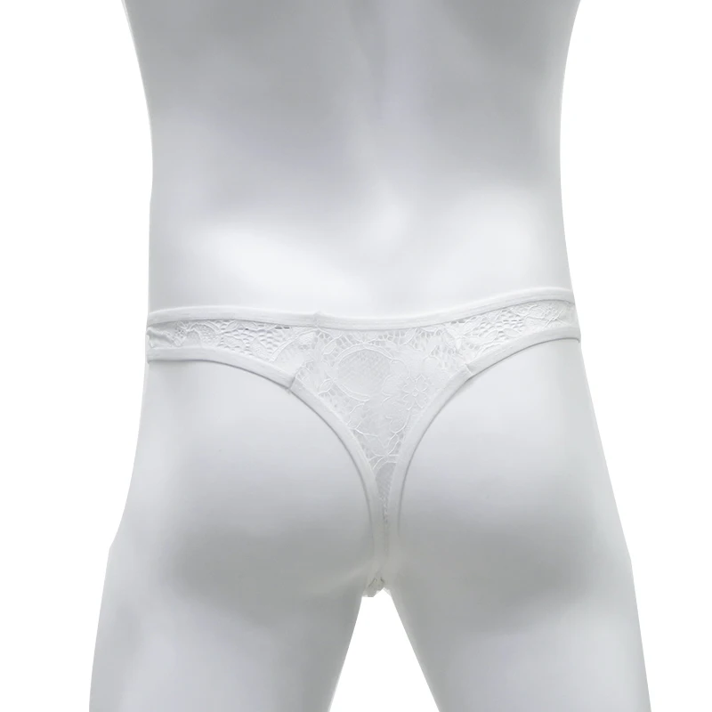 Houshelp Mens Lace Transparent Thong Bikini Underwear Pouch See Through Thongs G-String T-Back Low Raise Briefs