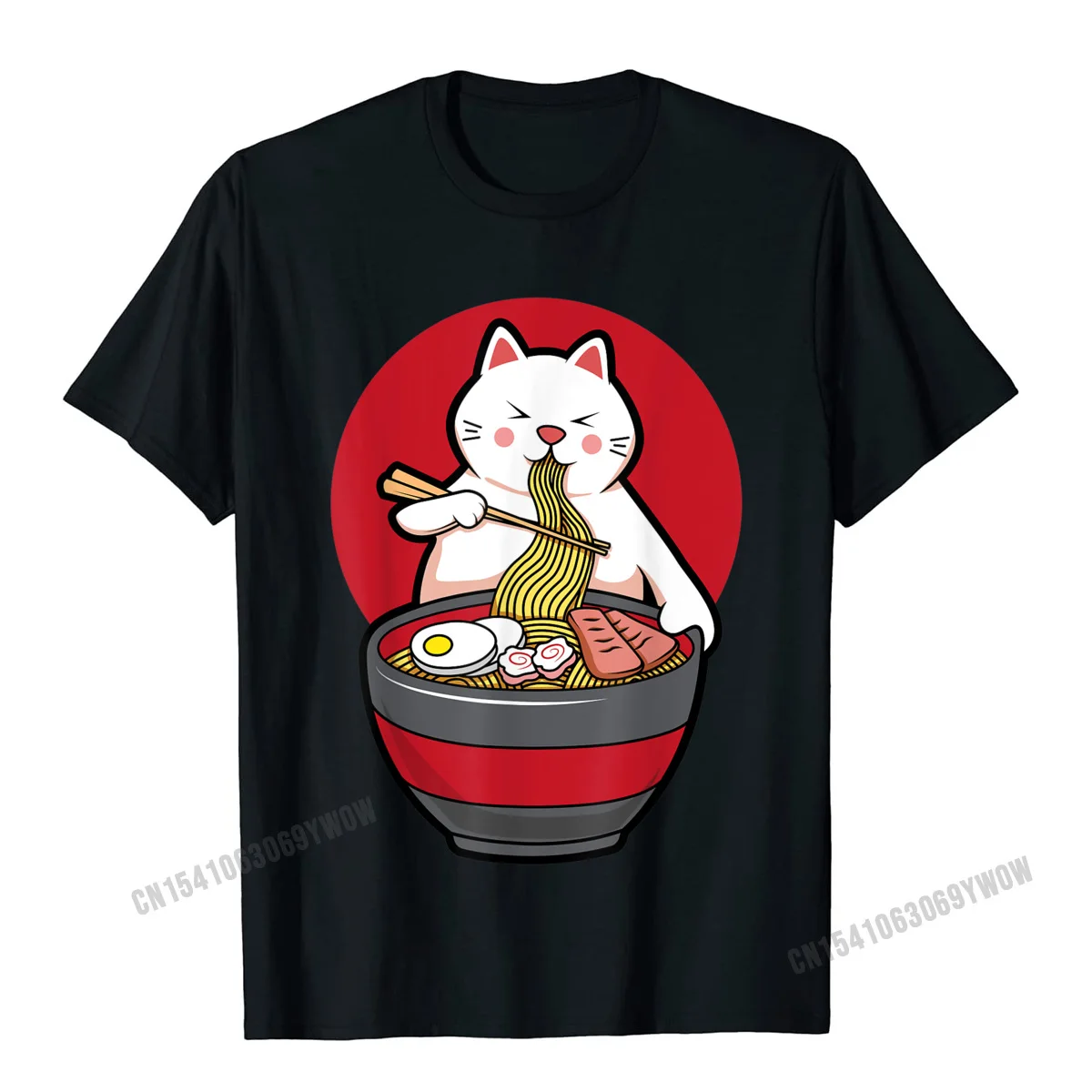 Men Tshirts Casual Casual Tops T Shirt 100% Cotton Round Collar Short Sleeve Casual Tops T Shirt Thanksgiving Day Kawaii Ramen Cat Cute Otaku Japanese Anime Noodles T-Shirt__736 black