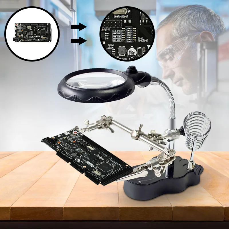 

Multifunctional LED Light Magnifier Glass Desk Lamp Helping Hand Repair Clamp Clip Stand Desktop Magnifying Tool Led Desk Light
