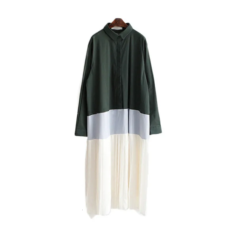 TWOTWINSTYLE лоскутное платье женское воротник с лацканами большой размер миди длинные плиссированные платья женские Весенняя мода Корейская одежда