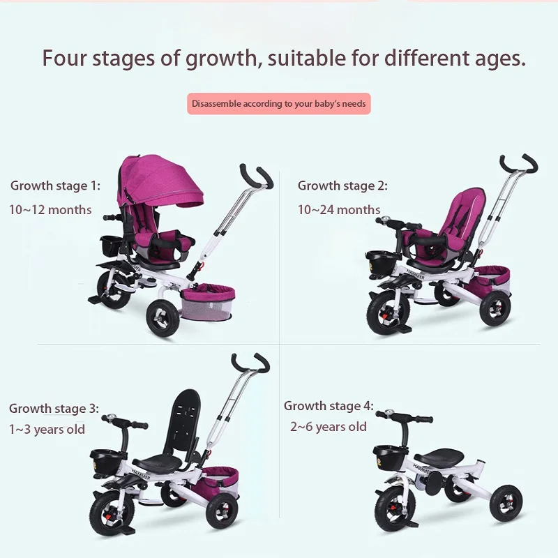Multifunction Folding Can Sit And Lie Children's Tricycle Baby Stroller Bicycle Reclining Seat Space Wheel Three Wheels Stroller