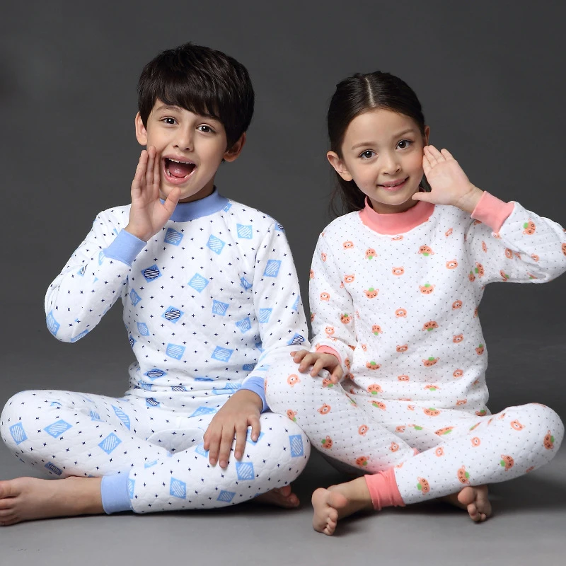 Winter Kids Pajamas Sets 3 Layers Cotton Thick Pajamas for Boys Toddler Jammies Kids Pijamas Soft Girls Infant Christmas Pajamas