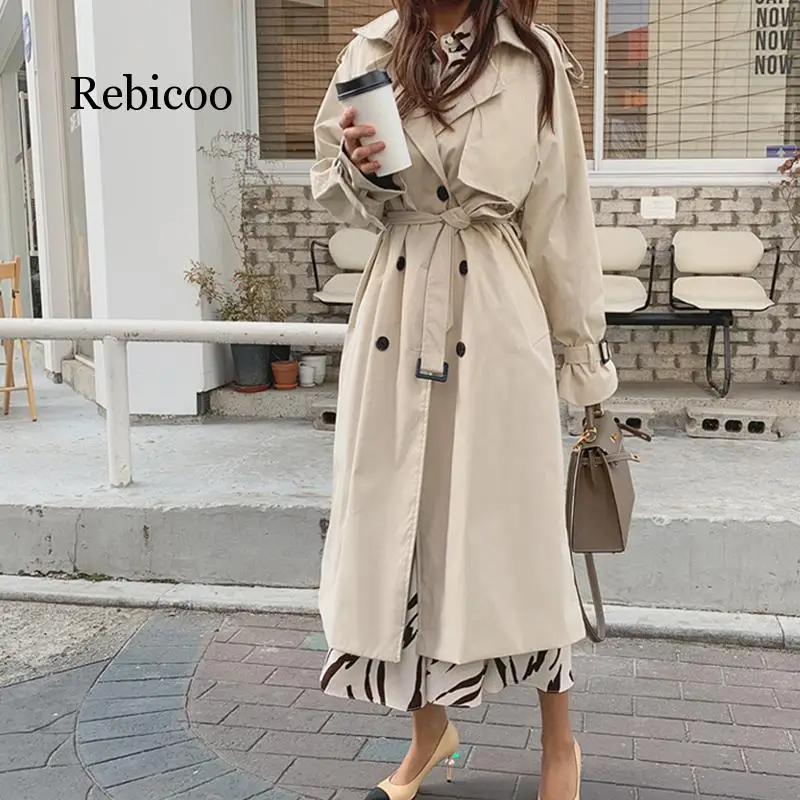 

2019 New Autumn Winter Women's Coat Korean Windbreaker Female Plus Size Double Breasted Ladies Long Chic Trench Coats