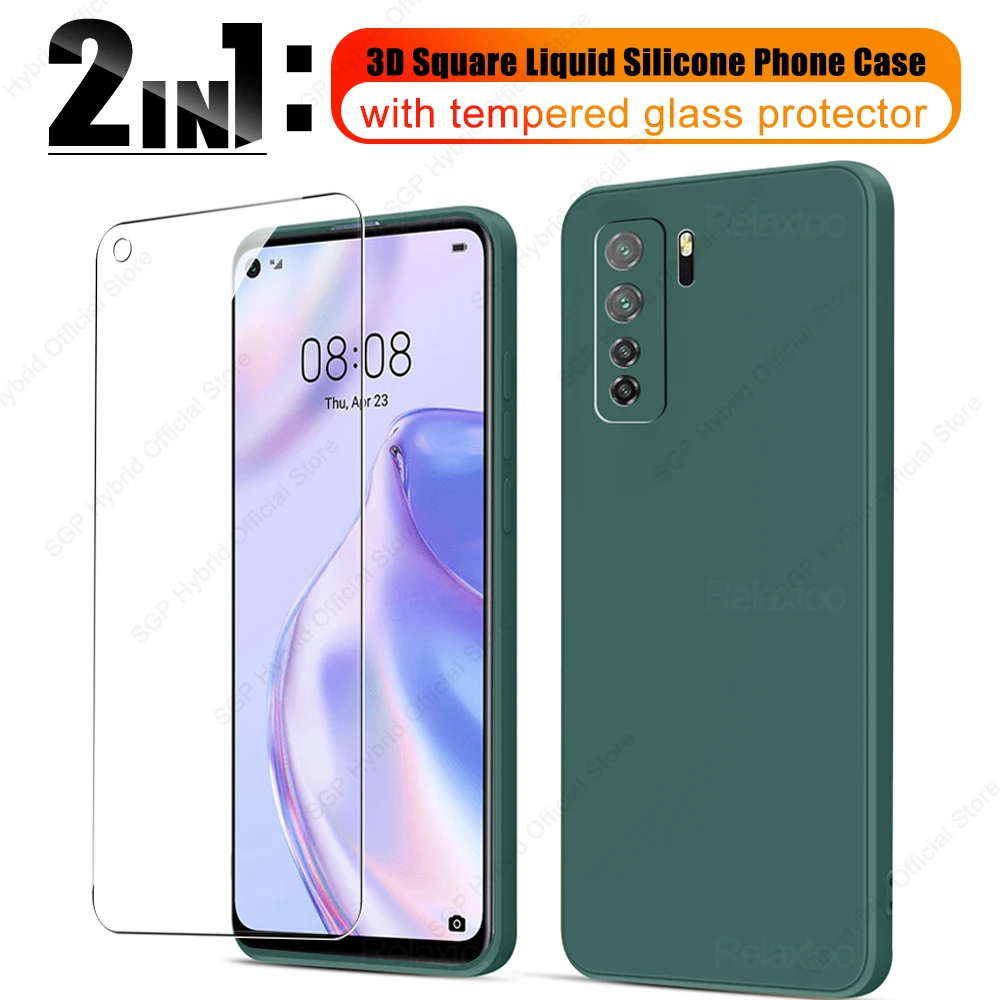 Квадратный жидкий силиконовый чехол 2 в 1 для Huawei P40 Lite 5G Honor 30S View 30 V30 Pro Honor30 камеры