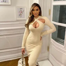 Aliexpress - New Autumn And Winter 2021 Solid Tight Hollow Out Sexy Pit Stripe Knitted Dress Skirt For Work Women Suit Vittoria Vicci Brazer