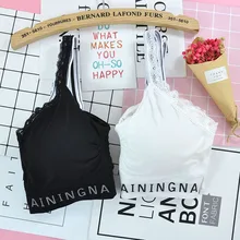 Модный сексуальный бюстгальтер пуш-ап с буквенным принтом, Женский Фитнес Топ на бретелях, женский бюстгальтер без косточек, Женский мягкий бюстгальтер, кружевной топ