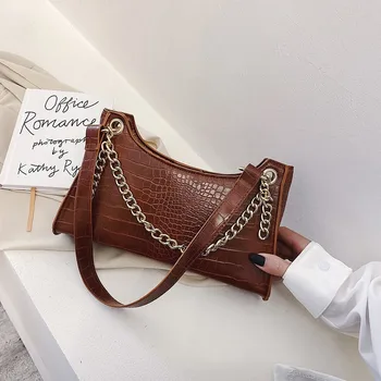 

Net red small black bag female 2020 new fashion French niche foreign crocodile pattern retro single shoulder armpit bag