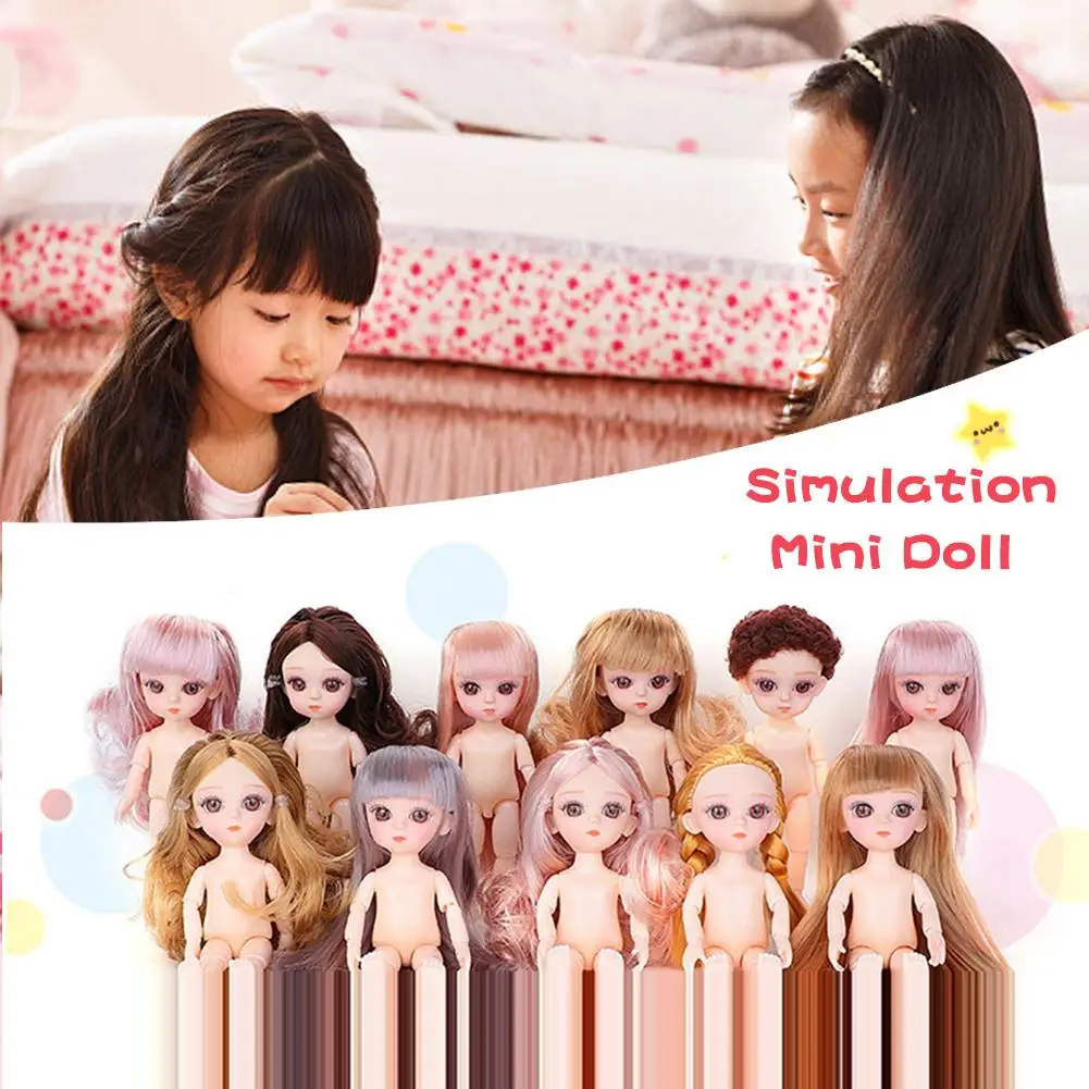 New 1pc 16CM/6.3IN Silicone Small Pudding Princess Toy Doll Mini Simulation BJD Doll No Clothes With 3D Acrylic Beauty For Girls