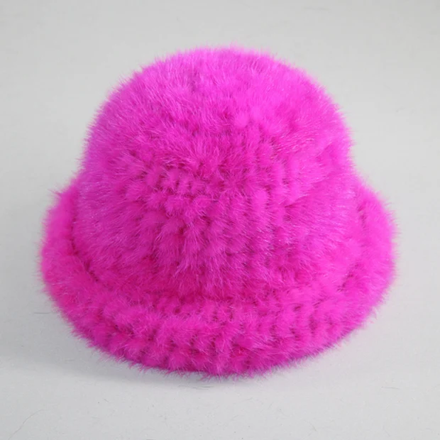 Горячая Распродажа, женская зимняя шапка из натурального меха норки, женские теплые вязаные вручную шапки из натурального меха норки, модные меховые береты из натуральной норки - Цвет: rose