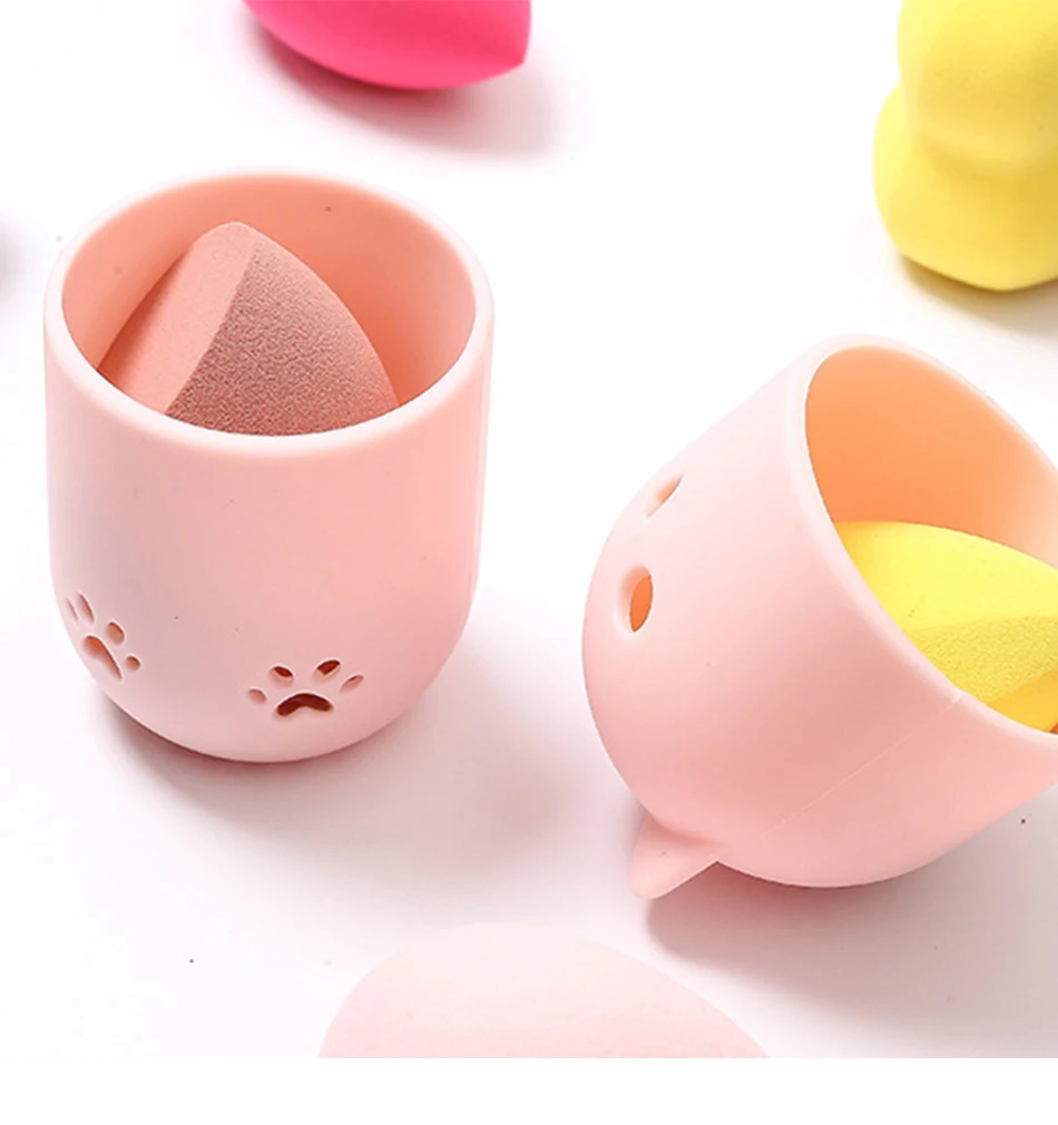 50pcs Mini Sponge Egg With 10 Colors Shape Makeup Sponge Silicone Holder Potable Cosmetic Puff Capsule Powder Puff Makeup Tool