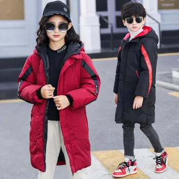 

Winter Girls Hooded Jacket Boys Long Casual Coats Cotton-padded Children Outerwear Fashion Cotton Jacket Girl Parkas Enfant Coat