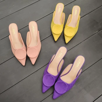 

Women's Slippers 2020 New Arrivals Slip Elegant On Low Heels Pointed Toe Sandal Summer Outdoor Casual Slides Mules Women Shoes