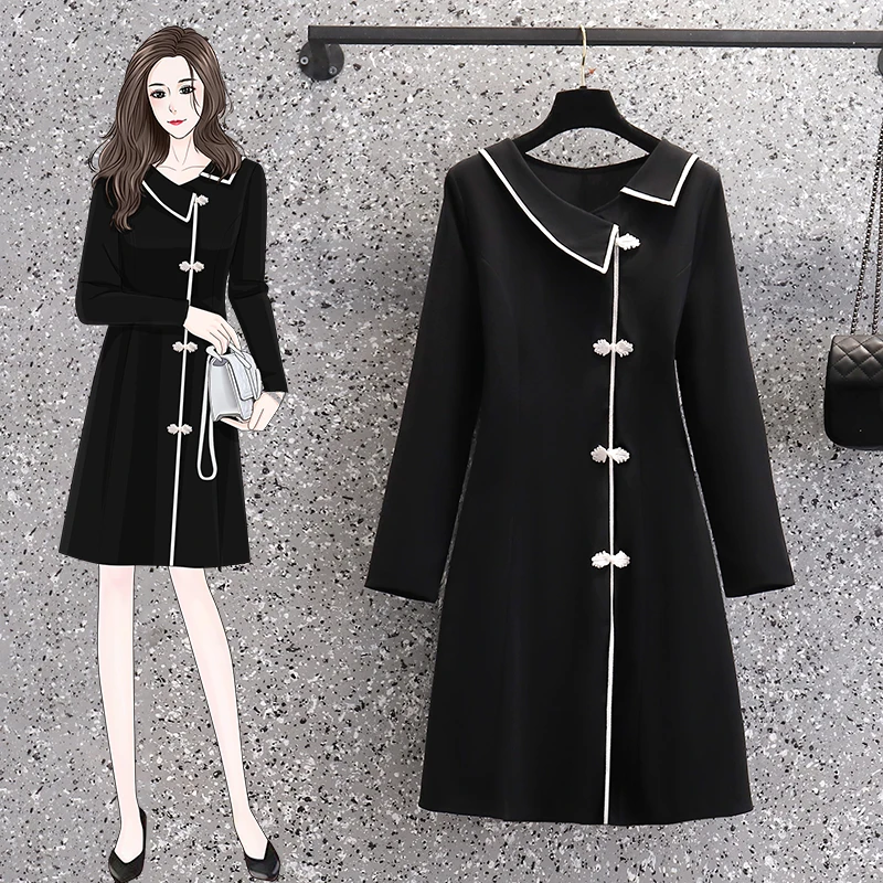 

EHQAXIN New 2021 Autumn Womens Dresses Literary Retro A-Line Single-Breasted Midi Dress Elegant Goddess Fan M-4XL