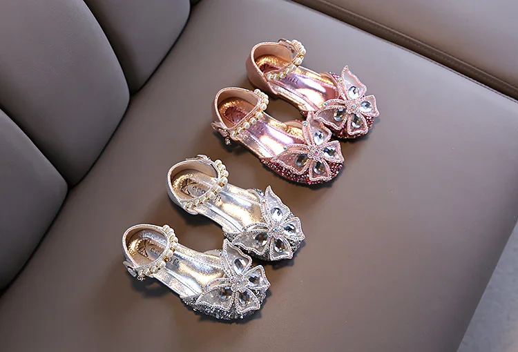 2021 New Children's Party Wedding Children Shoes Sequin Lace Bow Kids Shoes Cute Pearl Princess Dance Single Casual Girls Shoe best children's shoes